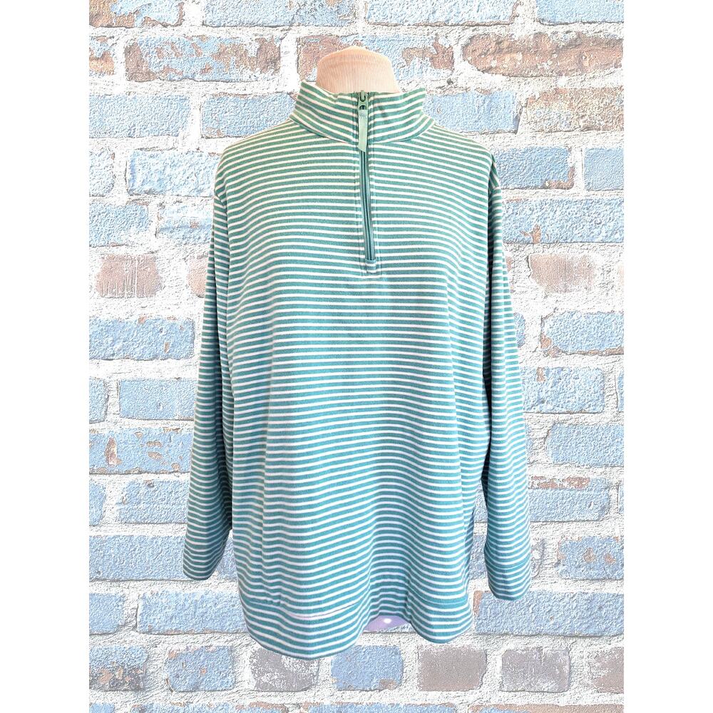 Croft & Barrow XXL Green Stripe Long Sleeve Top Zipper Neckline